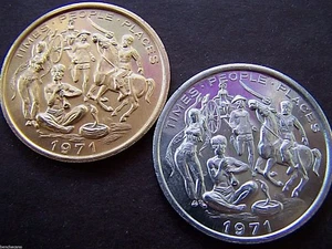 1971 Alla TIMES--PEOPLE--PLACES Plain & Gold Aluminum Mardi Gras Doubloon Set - Picture 1 of 5