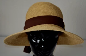 Toucan Collection Paper Straw Hat Womens Floppy Wide Brim Tan Brown Band Bow - Picture 1 of 6