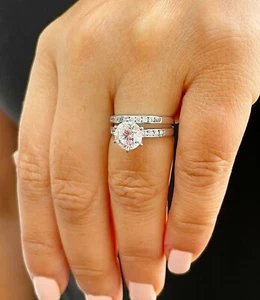 GIA Certified 14k Solid White Gold Round Diamond Engagement Ring And Band 2.00ct - Picture 1 of 12