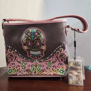 NEW MONTANA WEST SKULL Concealed Gun Carry Purse Bag Pink Dia De Los Muertos - Picture 1 of 12