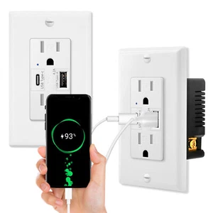 Enchufe eléctrico de toma de pared tipo C/A USB de alta velocidad de 4,2 A paquete de 2 UL - Imagen 1 de 12