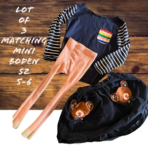 Lot of 3 matching Mini Boden: Appliqué Bear Skirt, Shirt&Tights Sz5-6 - Picture 1 of 4