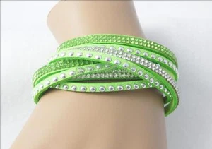 BLING WRAPPED LT. GREEN LEATHER & RHINESTONE BRACELET/NECKLACE - Picture 1 of 8
