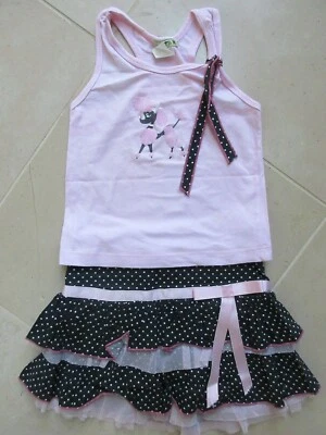 Conjunto de saia rosa Little Mass feminina bolinhas tamanho 4 Muito bom estado usado - Imagem 1 de 3