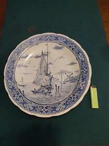 Sublime plat mural décoratif en faïence bleue DELFT BOCH , motif : voiliers - Afbeelding 1 van 9
