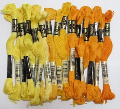 Lot of 20 Skeins DMC 6-Strand 100% Cotton Embroidery Floss YELLOW ORANGE - Image 1 of 2