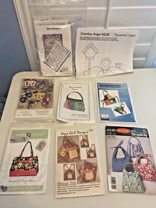 Lot of 8 Sewing Patterns quilts, wall hanging, bags, purses, Kids Apron misc Vtg - Picture 1 of 20