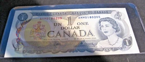 (ONE) 1 Dollar 1973 Canada Banknote SN: AMM0180205 UNC Holder Parliament Hill - Foto 1 di 4