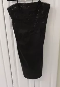 Lauren Ralph Lauren Women'Black Satin Strapless Sequined Mesh Trim Dress Size 14 - Picture 1 of 6