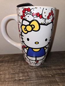 Hello Kitty Ceramic Travel Mug With Lid & Handle 16 Oz Coffee Tea New - Picture 1 of 5