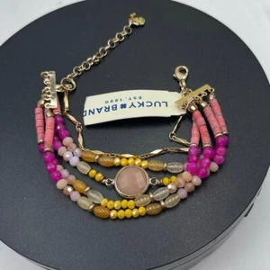 Lucky Brand Signed Semi Precious Multi strand Pink Yellow Bracelet New - Picture 1 of 7