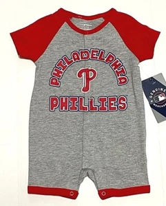 Mono con logotipo de los Filis de Filadelfia Shortalls enredadera MLB béisbol gris nuevo bebé - Imagen 1 de 5