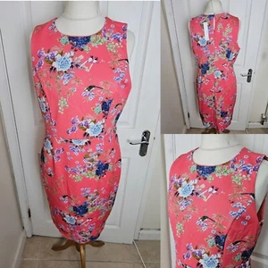 Size 14 BNWT Red Herring Coral Floral Sleeveless Bodycon Dress Wedding Cruise - Picture 1 of 8