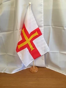 GUERNSEY FLOOR STANDING FLAG & WOODEN BASE - Picture 1 of 1