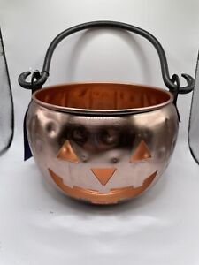 Copper Color Metal Pumpkin Jack O Lantern Hammered Cauldron Halloween NWT