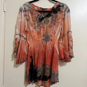 Y2K Ethereal Women Sheer Lace Top Sz Small Forest Fairy Whimsigoth Boho Festival - Picture 1 of 9