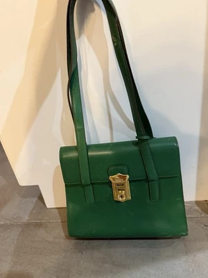 Винтажный PRADA изумруд зеленый кожаный замок наплечная сумка сумочка - Изображение 1 из 4