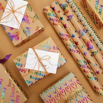Birthday Valentine Party Gift Wrapping Paper, Kraft Paper, 43x300cm, Large Roll - Image 1 of 4