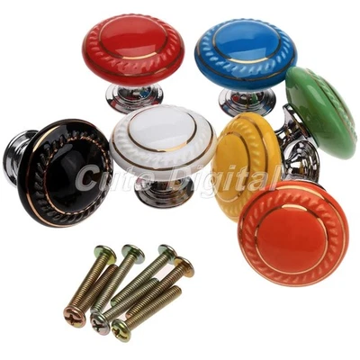 Furniture Ceramic Round Door Knob Drawer Cabinet Cupboard Kitchen Pull Handle - Image 1 of 4
