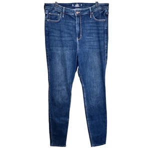 Hollister Ultra High Rise Super Skinny Blue Jeans Womens 17L Dark Wash Stretch - Picture 1 of 13