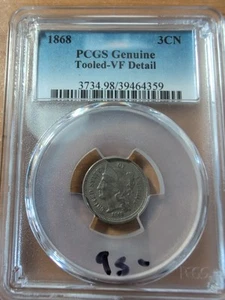 1868 P , Three Cent, PCGS Genuine, VF Detail - Picture 1 of 2