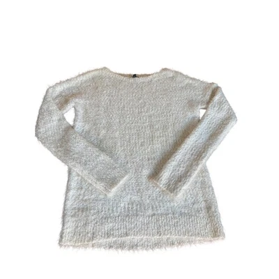 Suéter tejido difuso EXPRESS crema manga larga cuello redondo top para mujer talla L Foto 1 de 4