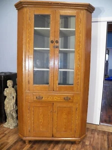 Antique Original Grain Painted Corner Cupboard Cabinet 4 Doors - Picture 1 of 12