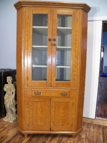 Antique Original Grain Painted Corner Cupboard Cabinet 4 Doors Cover