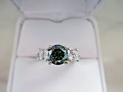 1Ct Verde Diamante 925 Argento Sterling Anello di Fidanzamento - Immagine 1 di 4