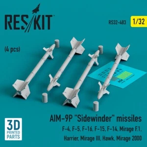 Reskit RS32-0483 1:32 AIM9P Sidewinder missiles 4 pcs F4 F5 F16 F15 F14 MirageF1 - Picture 1 of 1