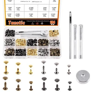184Pcs Leather Rivets Kit, 3 Sizes 4 Colors Double Cap Rivets Flat Tubular - Picture 1 of 7