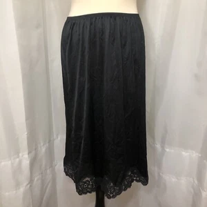 "Lencería vintage para mujer talla L Vanity Fair negra 28"" de largo medio deslizamiento ribete de encaje" - Imagen 1 de 6