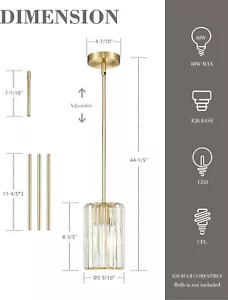 Crystal Pendant Lights, Hanging Light Fixture with Polished Gold Finish, Modern - Picture 1 of 4