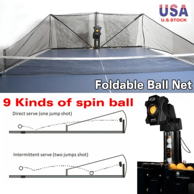 Automatic Table Tennis Robot w/ Foldable Net Ping Pong Training Machine Spinning