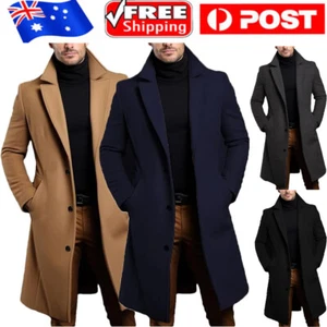 Mens Winter Long Sleeve Trench Coat Winter Formal Blazer-Jacket Casual Overcoat - Picture 1 of 15
