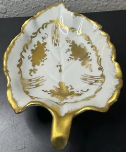 LIMOGES FRANCE D.I.C. DECOR MAIN Raised LEAF PORCELAIN DISH Bowl White Gold VTG - Picture 1 of 12