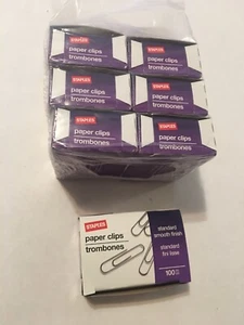 STAPLES 7 BOXES 100 COUNT STANDARD PAPER CLIPS - SMOOTH FInish Trombones - Picture 1 of 4