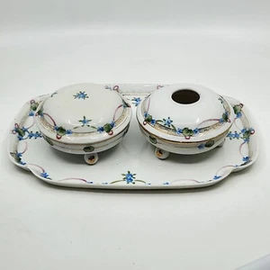 Set comò/vanità floreale blu dipinto a mano Nippon Sol Levante 1890-1920 Giappone - Foto 1 di 16