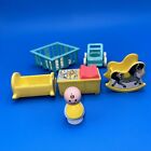Lot -6 Fisher Price Little People Nursery Baby Crib Stroller Cradle Table Horse