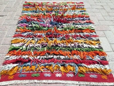 Alfombra peluda alfombra mohair alfombra pelo largo alfombra multicolor alfombras tulu vintage 35"x50" Foto 1 de 4