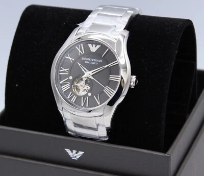 NEW AUTHENTIC EMPORIO ARMANI AUTOMATIC SKELETON SILVER BLACK MEN'S AR60015 WATCH - Image 1 of 4