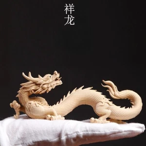 Buchsbaum geschnitzt Drachen Figur chinesisches Sternzeichen Ornament Handdeko für Zuhause - Bild 1 von 5
