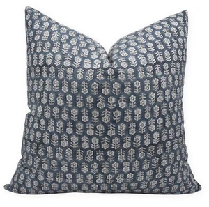 Pure Linen Throw Pillow Cover, Outdoor Pillow with Handloom Print, Sustainabl... - Picture 1 of 6