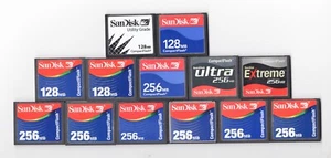 (READ!!) Lot Of 13x SanDisk 128MB / 256MB MEGABYTE CF Compact Flash Memory Cards - Picture 1 of 24