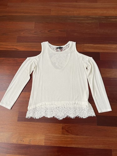 OFF WHITE Maglia maglietta GENERATION LOVE bianco sporco avorio spalle fredde orlo pizzo taglia M