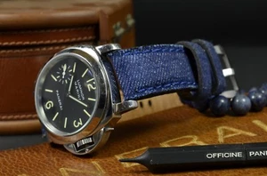 CORREA RELOJ GENUINO CUERO VAQUERO AZUL HECHA MANO APTA PANERAI MA STRAP DENIM 3 - Picture 1 of 12