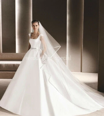High Quality Off-White Soft Wedding Bridal Veil 2 Tier Cathedral Satin Edge 136" - Image 1 of 4