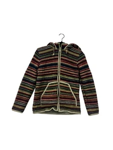 Gestreifte Jacke Wolle & Baumwolle mit Kapuze Damen M Handmade in Nepal #6950 - Bild 1 von 8