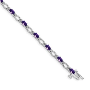 14K Solid White Gold Diamond Amethyst Tennis Bracelet - Picture 1 of 12