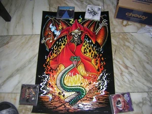 Todesengel Poster Vintage Schwarzlicht beflockt 70er Jahre Sensenmann Kobra - Bild 1 von 10